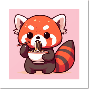 red panda seriously eats noodles Posters and Art